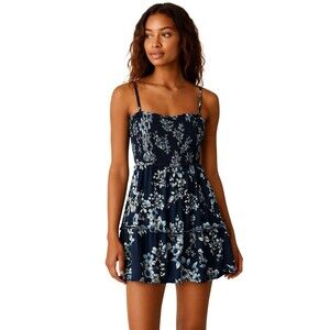 Band Of Gypsies Tiered Ruffle Mini Dress Blue Floral Large